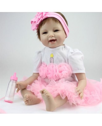 Pink Princess Skirt Fashionable Play House Toy Lovely Simulation Baby Doll with Clothes Size 22"