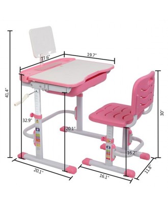80Cm Hand-Operated Lifting Table Top Can Tilt Children's Study Table And Chair Pink(With Reading Frame   Without Lamp)